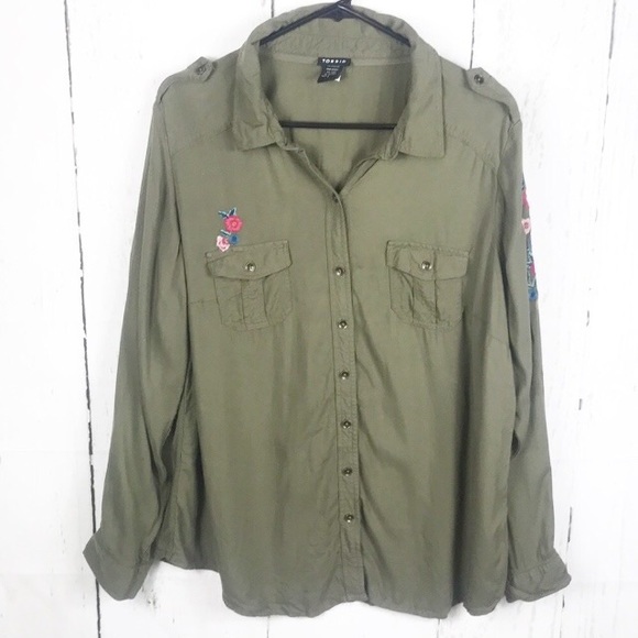 torrid Tops - Torrid Embroidered floral trim button down size 1
